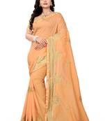 Cream Embroidered Georgette Saree With Blouse