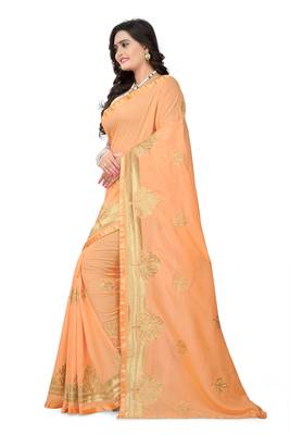 Cream Embroidered Georgette Saree With Blouse 3