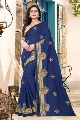 Navy Blue Embroidered Georgette Saree With Blouse 1