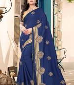 Navy Blue Embroidered Georgette Saree With Blouse