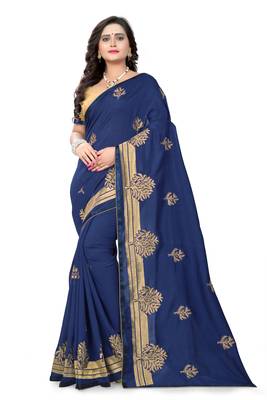 Navy Blue Embroidered Georgette Saree With Blouse 2