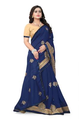 Navy Blue Embroidered Georgette Saree With Blouse 3