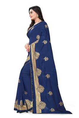 Navy Blue Embroidered Georgette Saree With Blouse 4