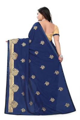 Navy Blue Embroidered Georgette Saree With Blouse 5