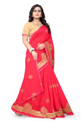 Pink Embroidered Georgette Saree With Blouse 3