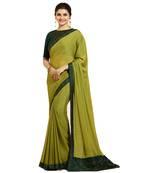 Green plain silk saree with blouse