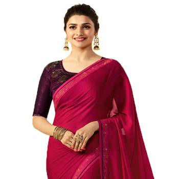 Pink plain silk saree with blouse 2