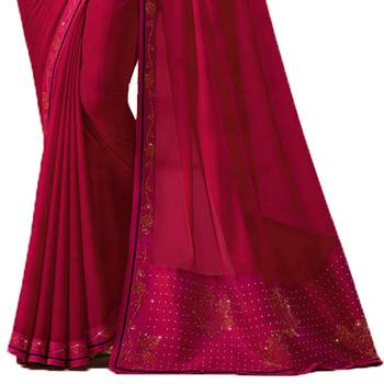 Pink plain silk saree with blouse 3