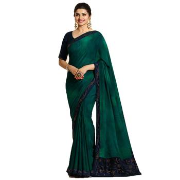 Green printed silk saree with blouse 1