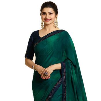 Green printed silk saree with blouse 2