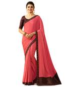 Pink plain silk saree with blouse