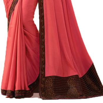 Pink plain silk saree with blouse 3