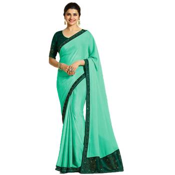 Blue plain silk saree with blouse 1