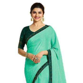 Blue plain silk saree with blouse 2