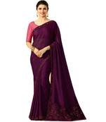 Purple printed silk saree with blouse