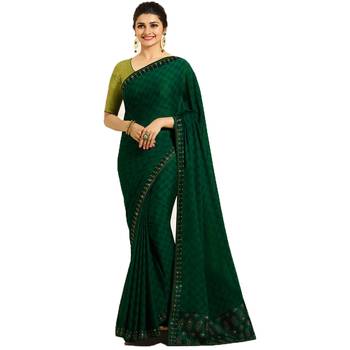 Green printed silk saree with blouse 1