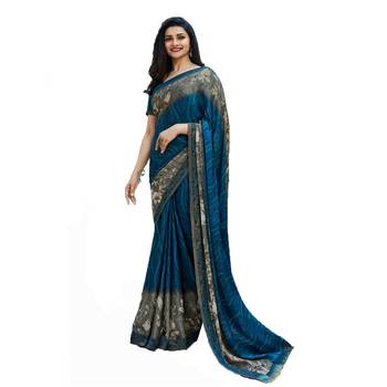 Blue printed georgette  saree with blouse 1