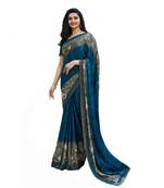 Blue printed georgette  saree with blouse