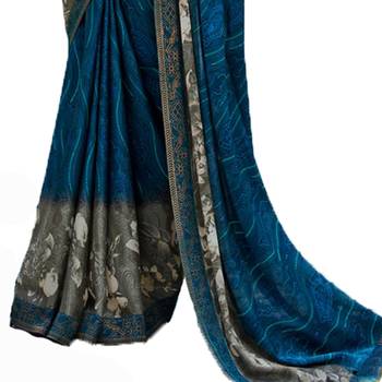 Blue printed georgette  saree with blouse 3