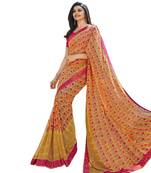 Yellow printed georgette  saree with blouse