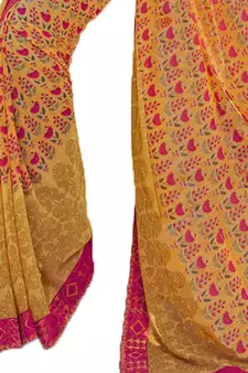 Yellow printed georgette  saree with blouse