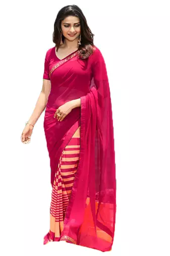 Pink printed georgette  saree with blouse