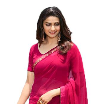 Pink printed georgette  saree with blouse 2