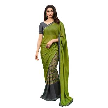 Green printed georgette  saree with blouse 1