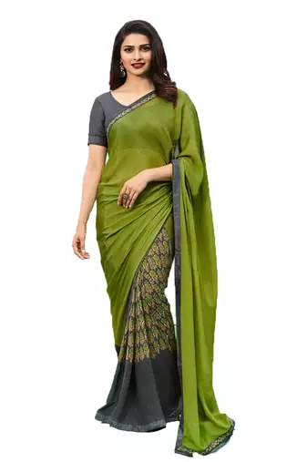Green printed georgette  saree with blouse