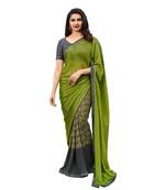 Green printed georgette  saree with blouse