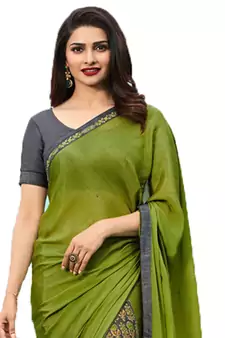 Green printed georgette  saree with blouse