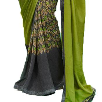 Green printed georgette  saree with blouse 3
