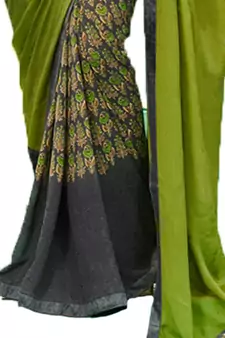 Green printed georgette  saree with blouse