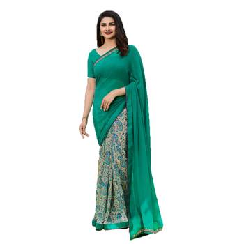 Blue printed georgette  saree with blouse 1