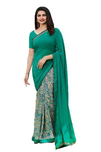 Blue printed georgette  saree with blouse