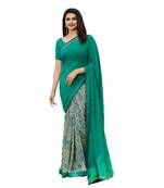 Blue printed georgette  saree with blouse