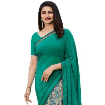 Blue printed georgette  saree with blouse 2