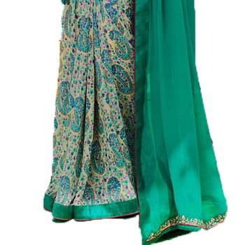 Blue printed georgette  saree with blouse 3