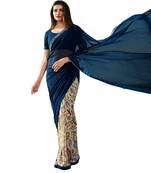 Blue printed georgette  saree with blouse
