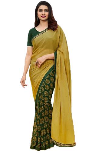 Yellow printed georgette  saree with blouse