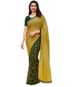 Yellow printed georgette  saree with blouse