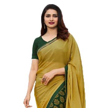 Yellow printed georgette  saree with blouse 2