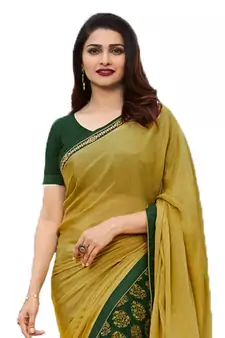 Yellow printed georgette  saree with blouse