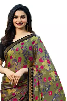 Dark grey printed georgette  saree with blouse