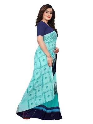 Turquoise printed georgette saree with blouse 3