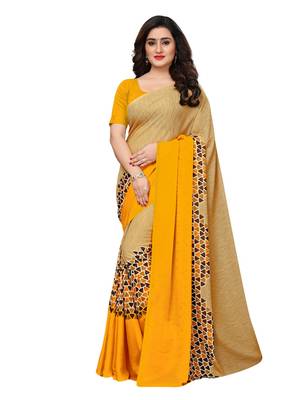 Beige printed georgette saree with blouse 1