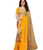 Beige printed georgette saree with blouse