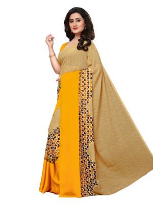 Beige printed georgette saree with blouse 2