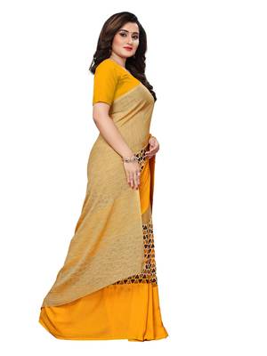 Beige printed georgette saree with blouse 3