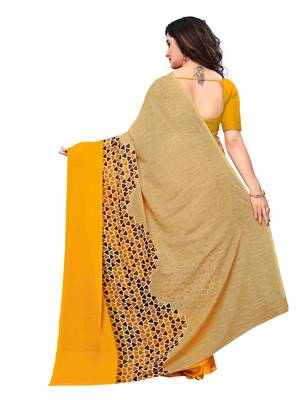 Beige printed georgette saree with blouse 4